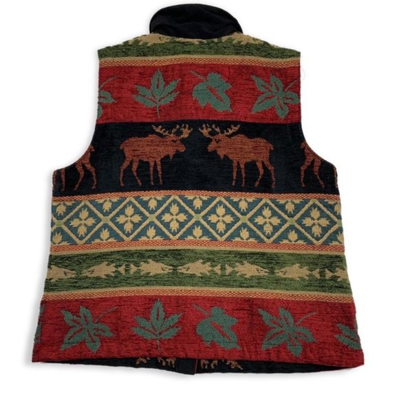 Women's Coldwater Creek Tapestry Vest Moose Fish Woods Mountain Lodge LARGE - Picture 2 of 4